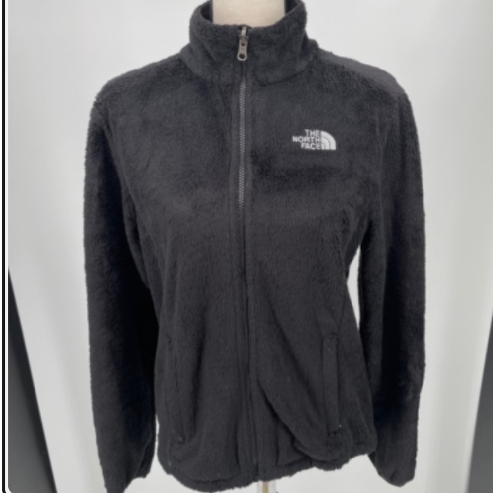 The North Face Womens Fleece Jacket Black Zip Up Pockets Mock Neck Drawstring S